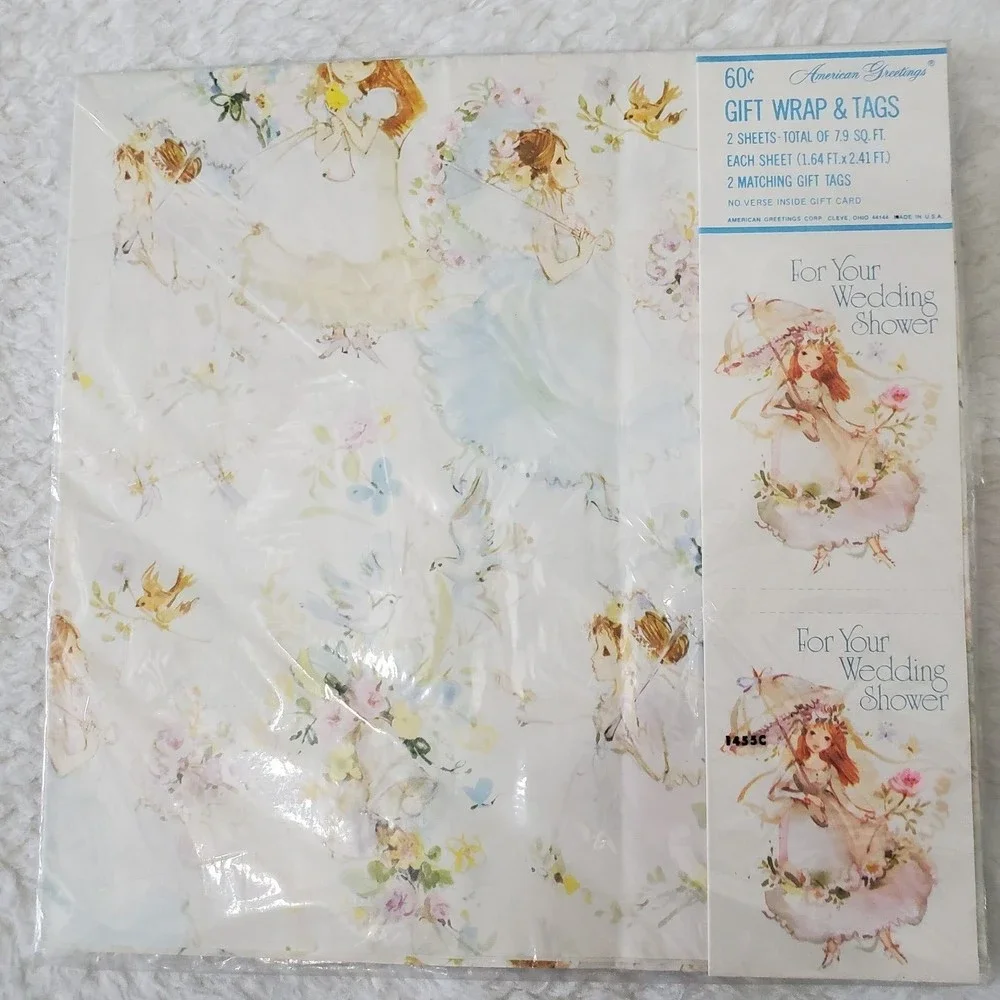 Vintage Gift Wrap Wrapping Paper American Greetings Bridal Baby Shower Lot Of 11